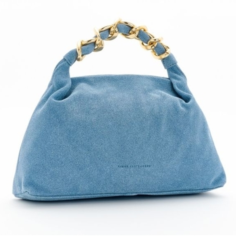 Aimee Kestenberg Denim Look Leather Mini Bag with Gold Chain Top Handle